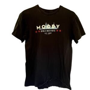Moody Bible Institute t-shirt women's size small black casual top summer short